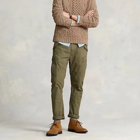 Polo Ralph Lauren Slim Fit Canvas Cargo Pants | Olive Green | Size 30x32 - Picture 8 of 10